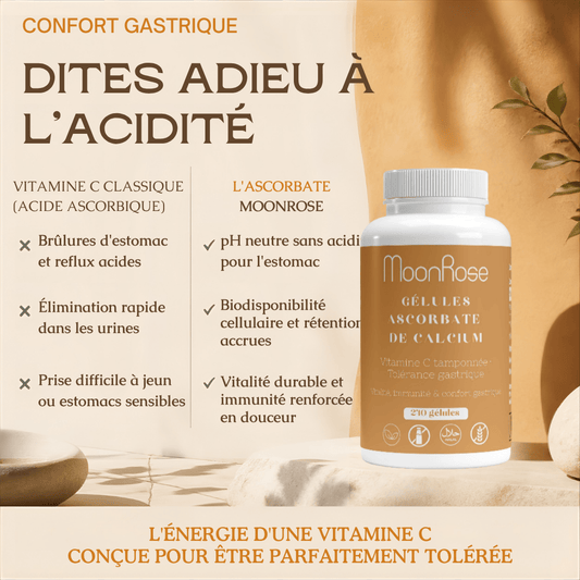 Ascorbate de Calcium – Vitamine C Tamponnée & Tolérance Gastrique (240 Gélules) - MoonRose