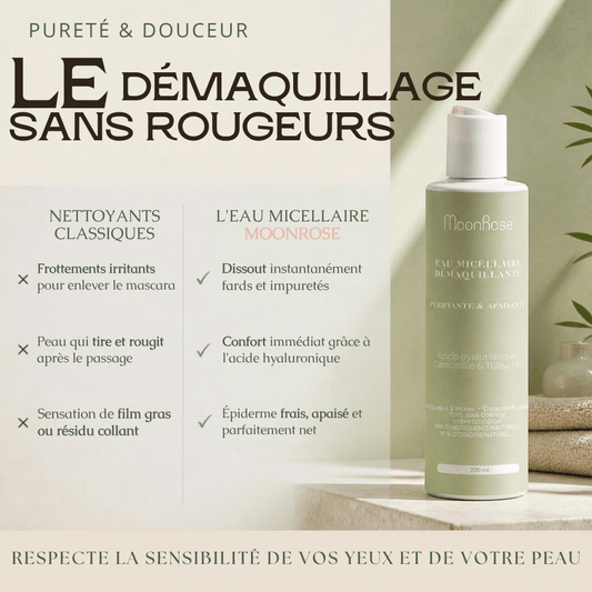 Eau Micellaire Démaquillante MoonRose (200 ml) — Purifiante & Apaisante | Aloe Vera Bio, Acide Hyaluronique, Camomille & Tilleul | Cosmos Natural - MoonRose