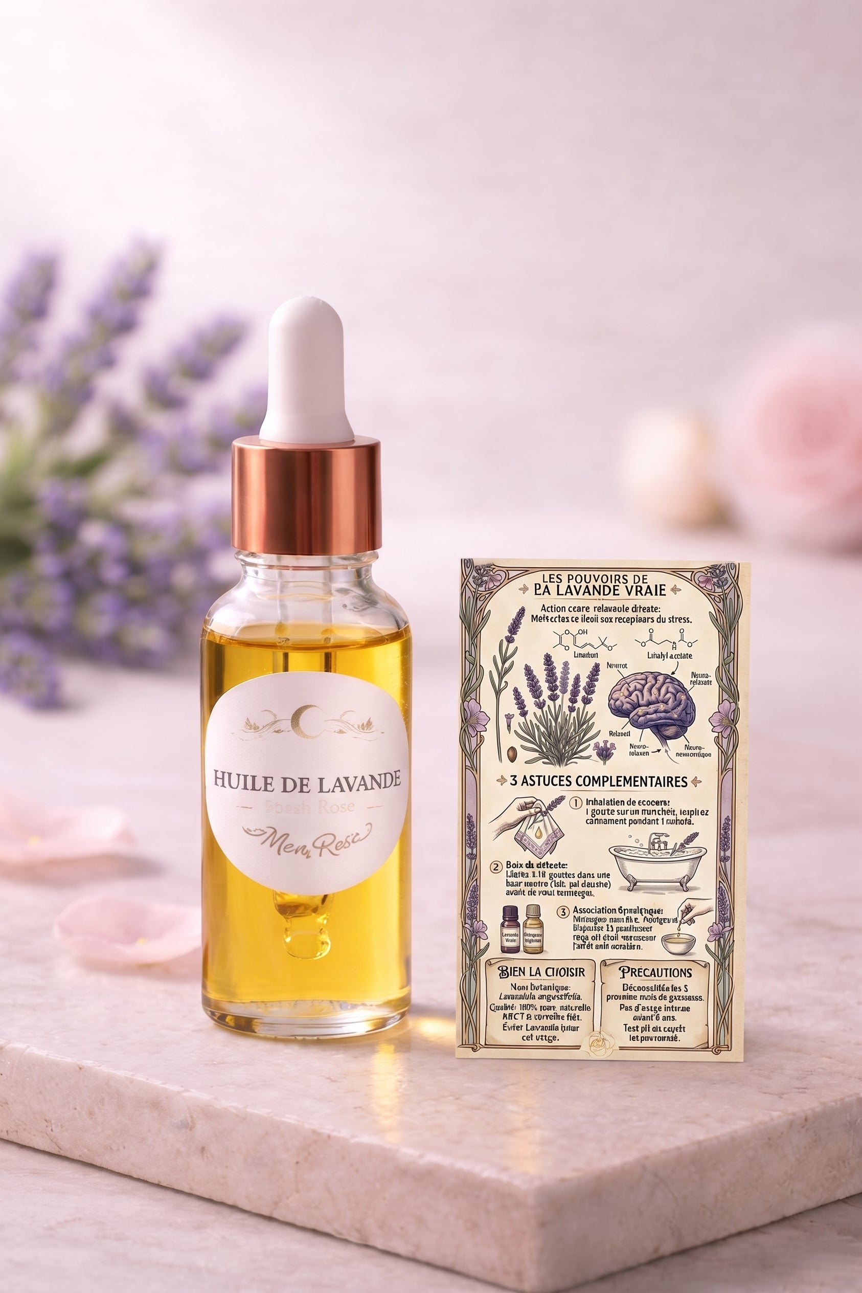 Huile Essentielle de Lavande Vraie – Calmant Naturel + Carte Anti-Stress