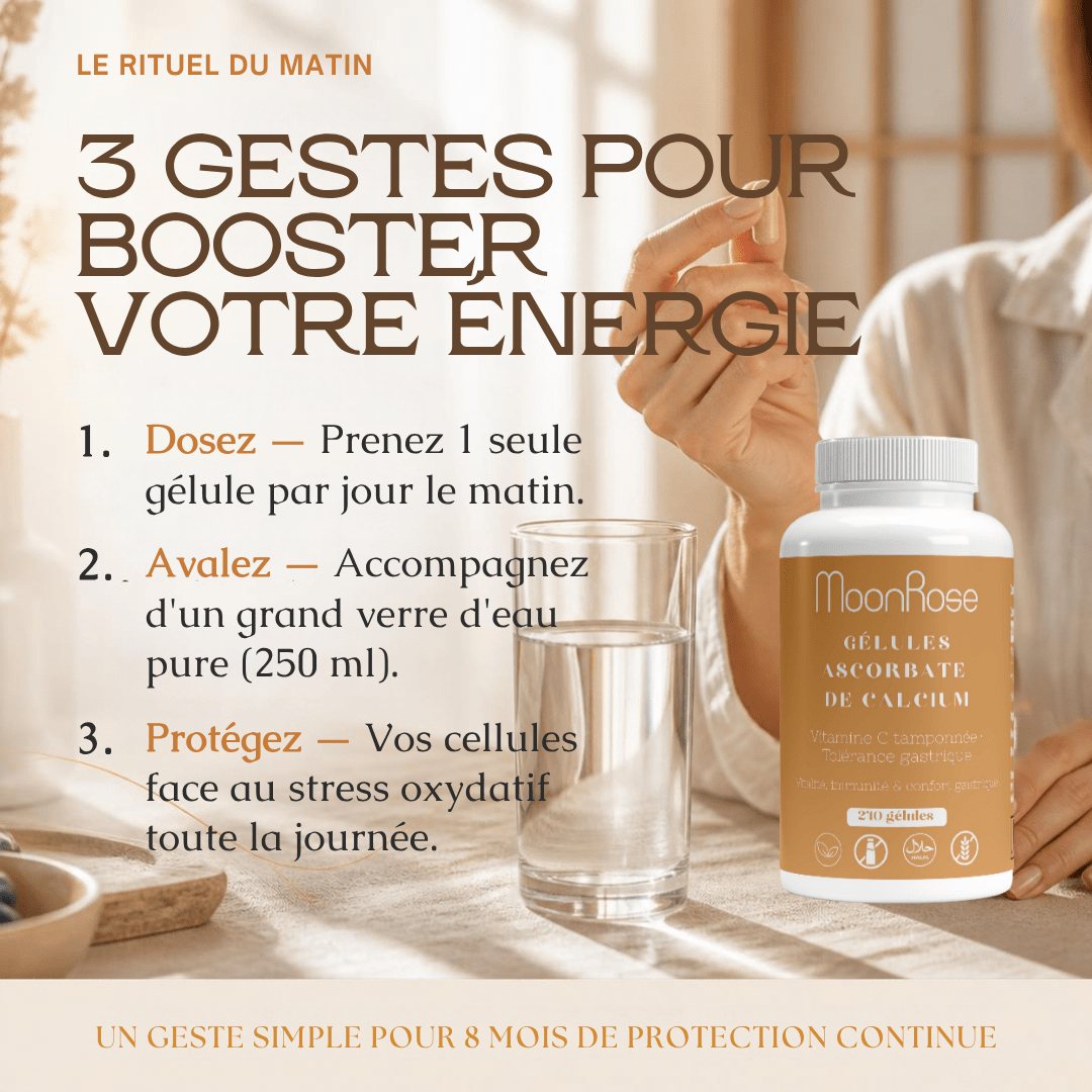 Ascorbate de Calcium – Vitamine C Tamponnée & Tolérance Gastrique (240 Gélules) - MoonRose