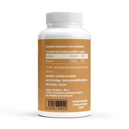 Ascorbate de Calcium – Vitamine C Tamponnée & Tolérance Gastrique (240 Gélules) - MoonRose