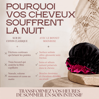 Bonnet de Nuit en Satin Premium Double Face MoonRose — Protection Capillaire Nocturne Anti-Casse, Anti-Frisottis & Maintien Hydratation - MoonRose