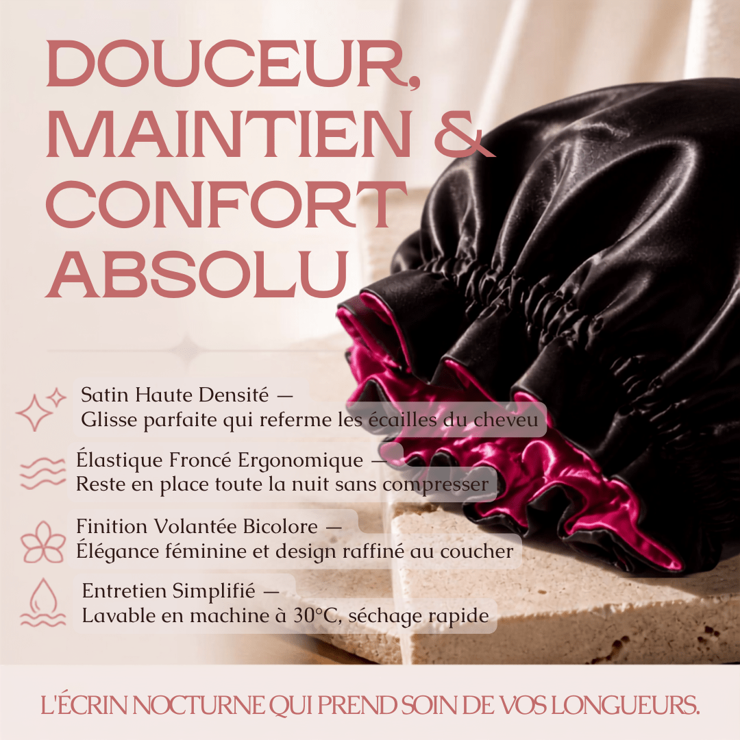 Bonnet de Nuit en Satin Premium Double Face MoonRose — Protection Capillaire Nocturne Anti-Casse, Anti-Frisottis & Maintien Hydratation - MoonRose