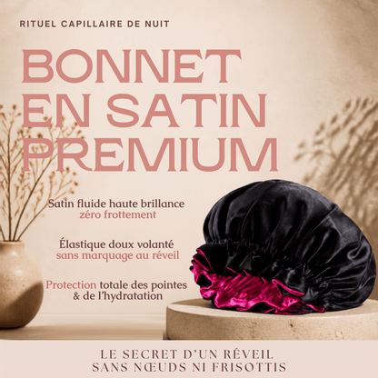 Bonnet de Nuit en Satin Premium Double Face MoonRose — Protection Capillaire Nocturne Anti-Casse, Anti-Frisottis & Maintien Hydratation - MoonRose