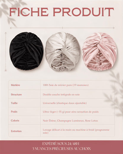 Bonnet en Soie de Mûrier Pure 19 Mommes — Turban de Nuit Double Couche Anti-Frisottis & Protection Capillaire Luxe - MoonRose