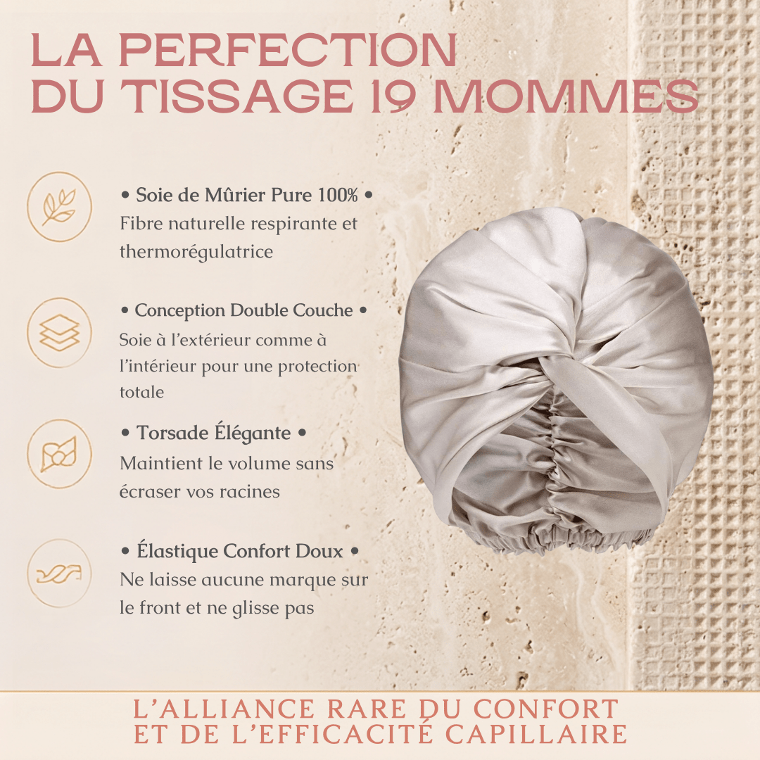 Bonnet en Soie de Mûrier Pure 19 Mommes — Turban de Nuit Double Couche Anti-Frisottis & Protection Capillaire Luxe - MoonRose