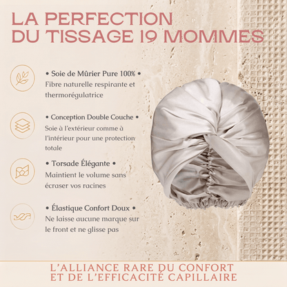 Bonnet en Soie de Mûrier Pure 19 Mommes — Turban de Nuit Double Couche Anti-Frisottis & Protection Capillaire Luxe - MoonRose