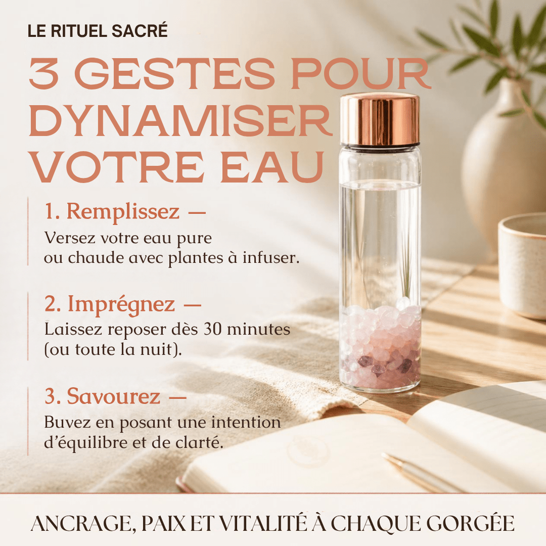 Bouteille Cristal Harmonie en Verre Borosilicate — Chambre à Éclats de Quartz & Améthyste avec Infuseur Thé Inox | Rituel Énergétique & Housse Néoprène Offerte - MoonRose