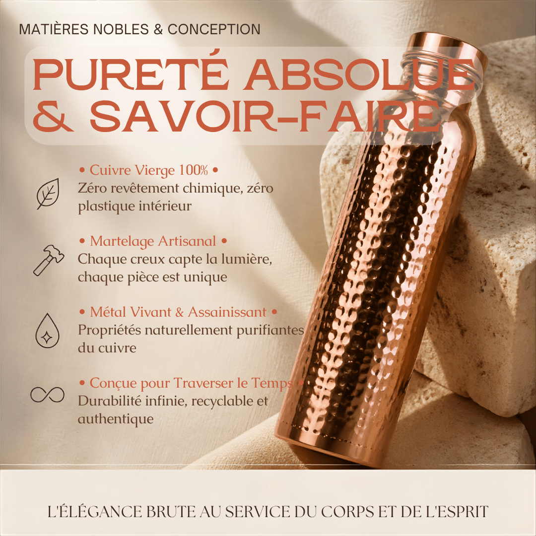Bouteille en Cuivre Pur Martelé (800ml) — Rituel d’Hydratation Ayurvédique & Bien-Être Holistique - MoonRose