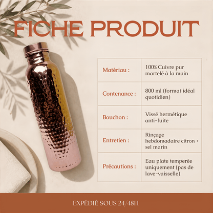 Bouteille en Cuivre Pur Martelé (800ml) — Rituel d’Hydratation Ayurvédique & Bien-Être Holistique - MoonRose