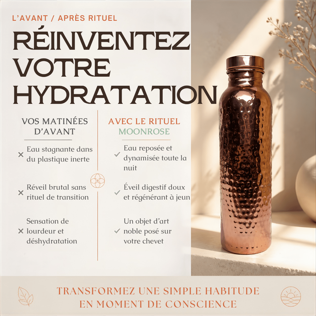 Bouteille en Cuivre Pur Martelé (800ml) — Rituel d’Hydratation Ayurvédique & Bien-Être Holistique - MoonRose