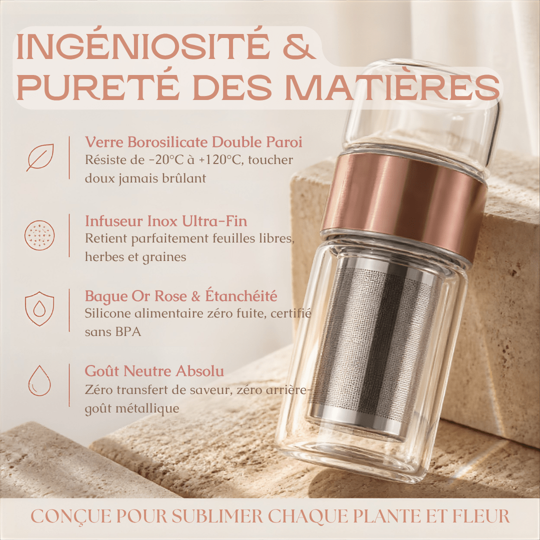 Bouteille Infuseur en Verre Borosilicate (Double Paroi) — Flacon Nomade Thé & Eaux Florales - MoonRose