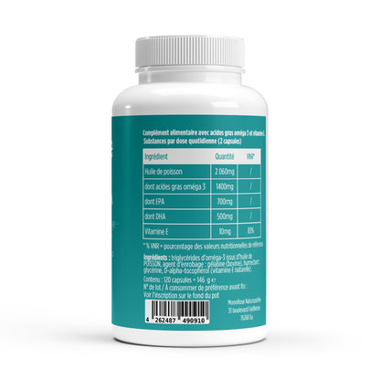 Capsules Omega 3 Max MoonRose (120 Softgels) — Huile de Poisson Sauvage Pure Forme Triglycérides (1400 mg) | 700 mg EPA & 500 mg DHA + Vitamine E | Cœur, Cerveau & Vision | Certifié Halal - MoonRose