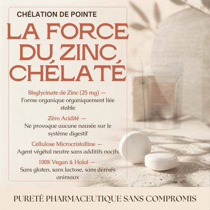 Comprimés Bisglycinate de Zinc Pur MoonRose (500 Comprimés) — 25 mg de Zinc Haute Assimilation (250 % VNR) | Peau Nette, Immunité & Vitalité | Format Géant 500 Jours | Certifié Halal - MoonRose