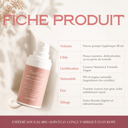 Crème Anti-Âge Jour Lissante & Redensifiante — Acide Hyaluronique, Ferment Marin d'Alteromonas, Airelle Rouge & Jojoba Bio | Soin Visage Éclat Velouté - MoonRose