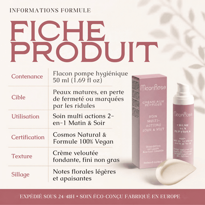 Crème Visage aux Peptides MoonRose (50 ml) — Soin Multi-Actions Jour & Nuit | Hexapeptide-11, Acide Hyaluronique, Beurre de Mangue & Huile de Myrtille | Cosmos Natural - MoonRose