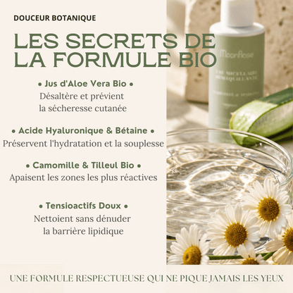 Eau Micellaire Démaquillante MoonRose (200 ml) — Purifiante & Apaisante | Aloe Vera Bio, Acide Hyaluronique, Camomille & Tilleul | Cosmos Natural - MoonRose