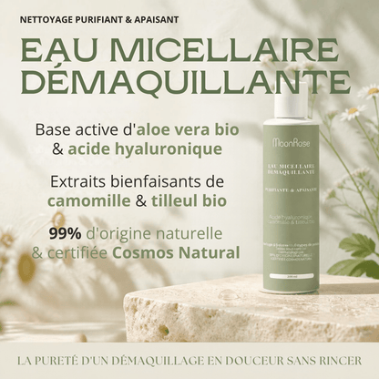 Eau Micellaire Démaquillante MoonRose (200 ml) — Purifiante & Apaisante | Aloe Vera Bio, Acide Hyaluronique, Camomille & Tilleul | Cosmos Natural - MoonRose