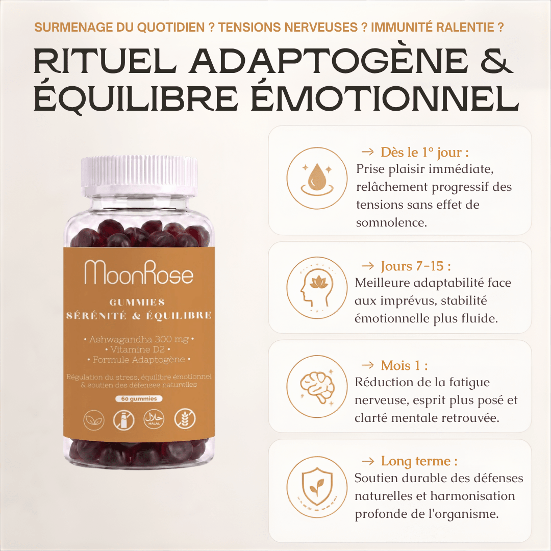 Gummies Sérénité & Équilibre Ashwagandha 300 mg & Vitamine D2 – 60 Gummies - MoonRose