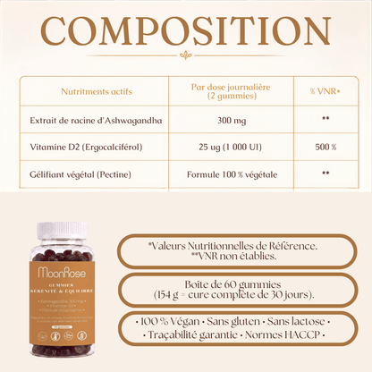 Gummies Sérénité & Équilibre Ashwagandha 300 mg & Vitamine D2 – 60 Gummies - MoonRose