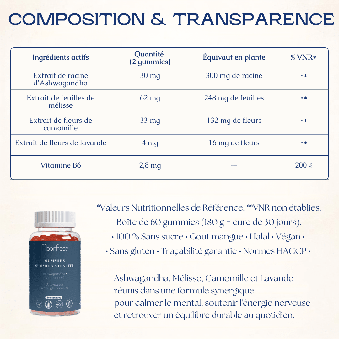 Gummies Vitalité - Ashwagandha, Mélisse, Camomille, Lavande - MoonRose