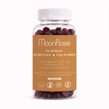 Gummies Sérénité & Équilibre – Ashwagandha 300 mg & Vitamine D2 – 60 Gummies
