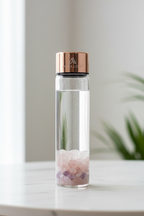 Éclats de cristaux Quartz Rose, Blanc et Améthyste dans bouteille bien-être – MoonRose
