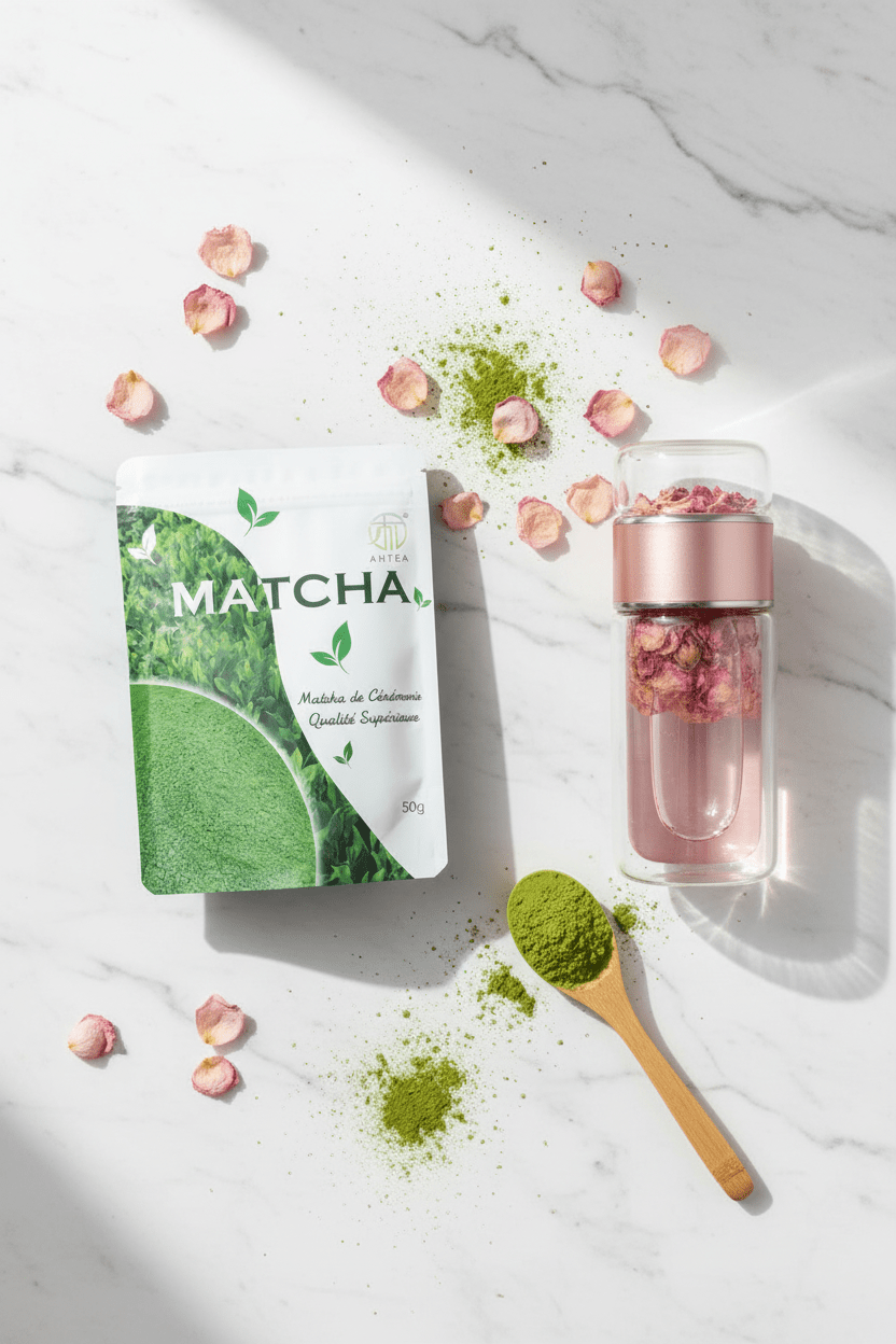 Kit Rituel Énergie Douce — Bouteille Infuseur en Verre + Poudre de Matcha Cérémonie · EBook offert - MoonRose