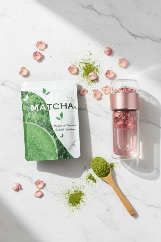 Kit Rituel Énergie Douce — Bouteille Infuseur en Verre + Poudre de Matcha Cérémonie · EBook offert - MoonRose