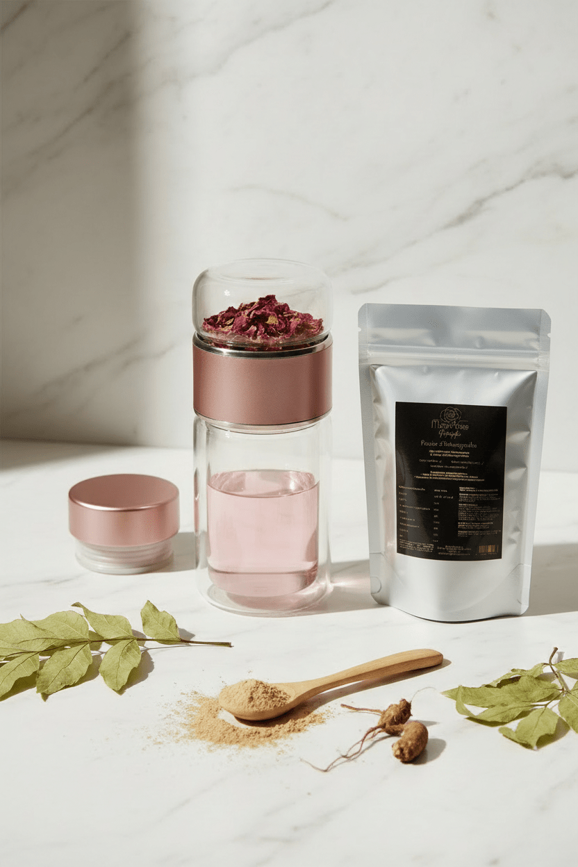Kit Rituel Matin — Bouteille Infuseur en Verre + Poudre d’Ashwagandha Bio | Énergie & Sérénité - MoonRose