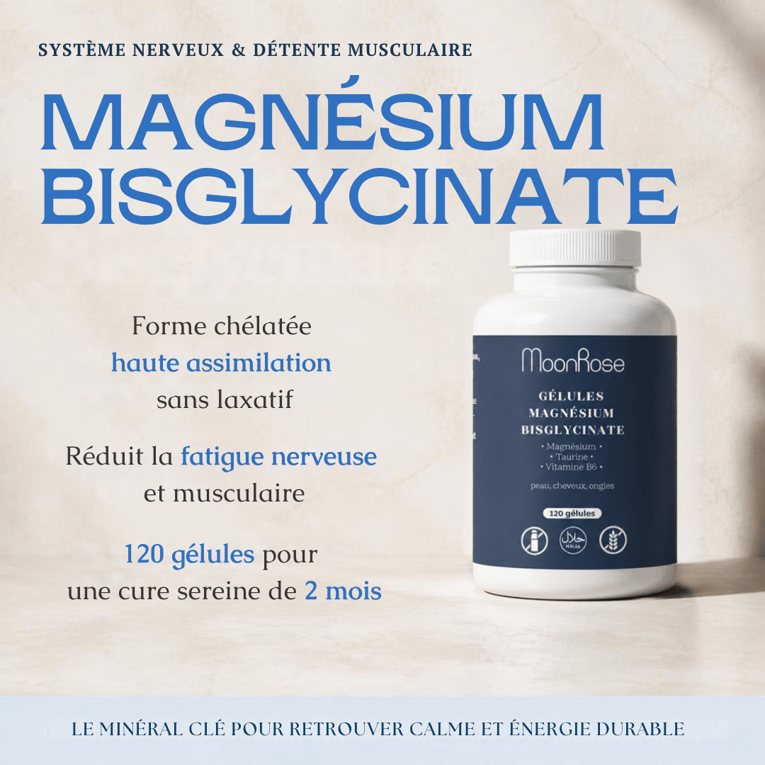 Magnesium Bisglycinate - 120 Capsules - cure de 2 mois - MoonRose