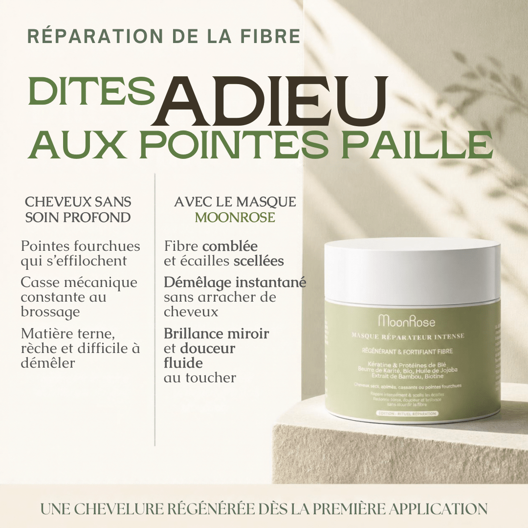 Masque Réparateur Intensif à la Kératine MoonRose (200 ml) — Soin Démêlant & Fortifiant Fibre | Protéines de Blé, Karité Bio, Huile d'Avocat & Extrait de Chanterelle | Cosmos Natural - MoonRose