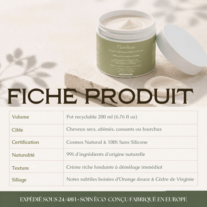 Masque Réparateur Intensif à la Kératine MoonRose (200 ml) — Soin Démêlant & Fortifiant Fibre | Protéines de Blé, Karité Bio, Huile d'Avocat & Extrait de Chanterelle | Cosmos Natural - MoonRose