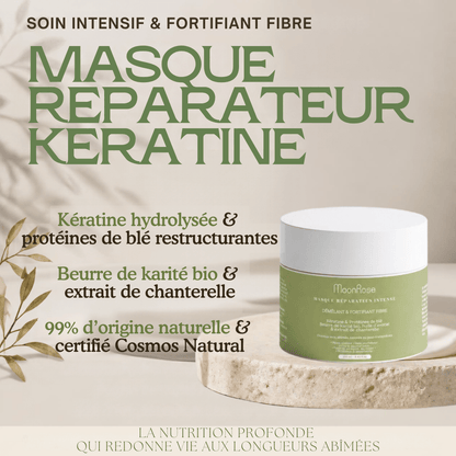 Masque Réparateur Intensif à la Kératine MoonRose (200 ml) — Soin Démêlant & Fortifiant Fibre | Protéines de Blé, Karité Bio, Huile d'Avocat & Extrait de Chanterelle | Cosmos Natural - MoonRose