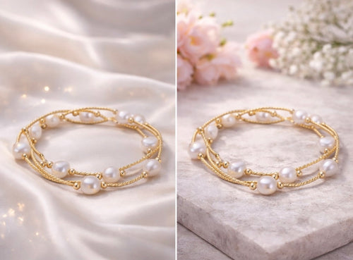 Bracelet ajustable en perles et doré de la marque MoonRose, visible avec détails de perles et finition dorée.