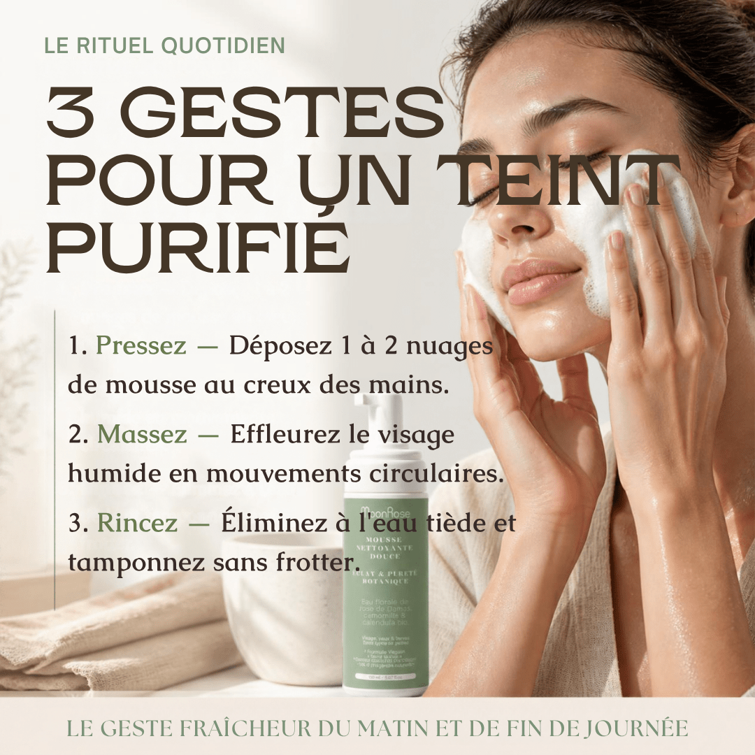 Mousse Nettoyante Purifiante MoonRose (150 ml) — Nuage Nettoyant Doux Éclat & Pureté Botanique | Eau de Rose de Damas, Camomille & Calendula Bio | Cosmos Natural - MoonRose