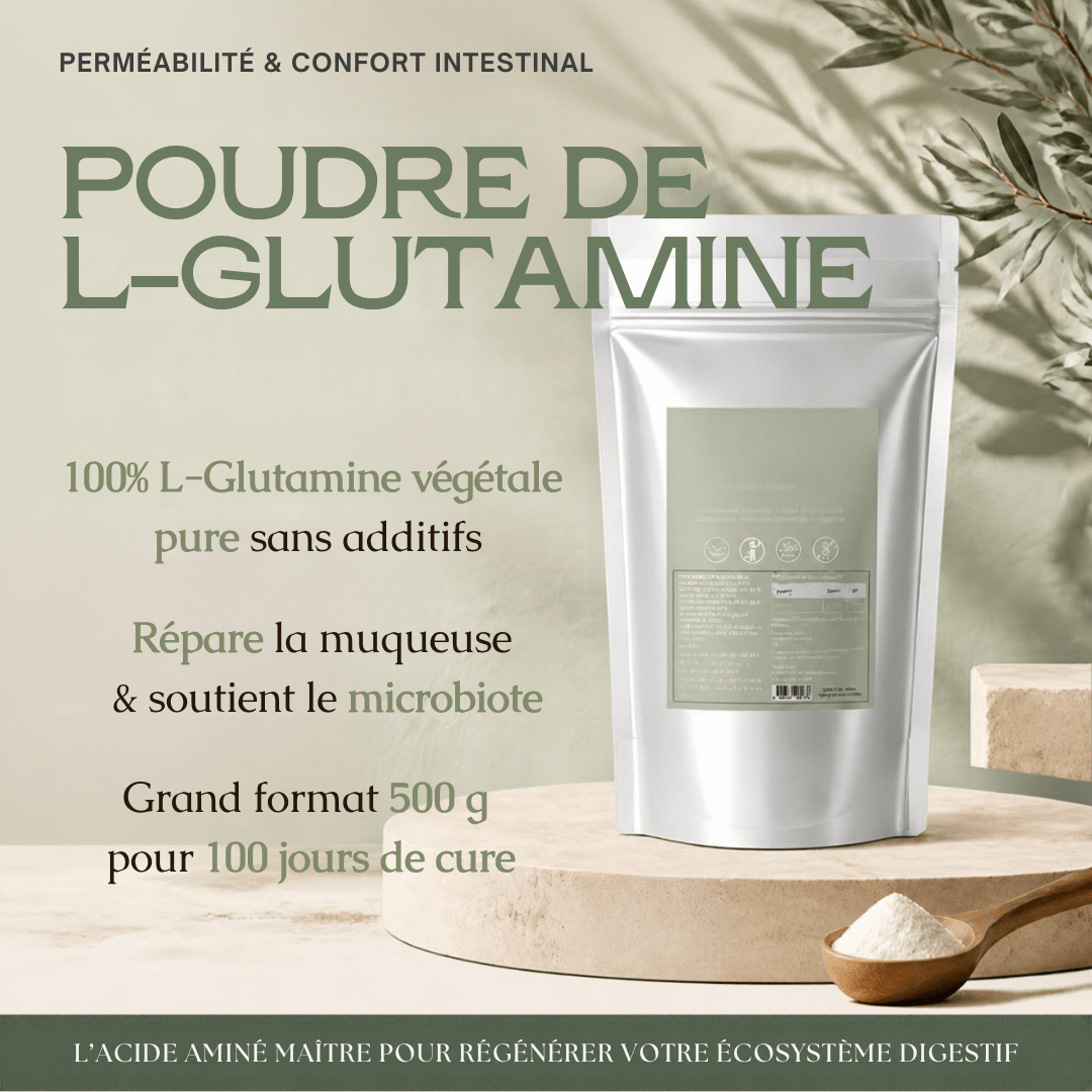 Poudre de L-Glutamine Pure MoonRose (500 g) — Confort Intestinal, Perméabilité Digestive & Récupération Musculaire | 100 % Végétale Sans Additifs | Cure 100 Jours | Certifié Halal - MoonRose