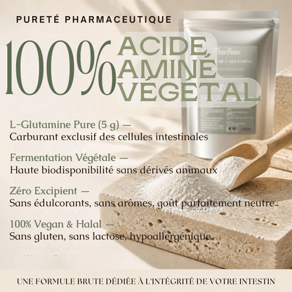 Poudre de L-Glutamine Pure MoonRose (500 g) — Confort Intestinal, Perméabilité Digestive & Récupération Musculaire | 100 % Végétale Sans Additifs | Cure 100 Jours | Certifié Halal - MoonRose