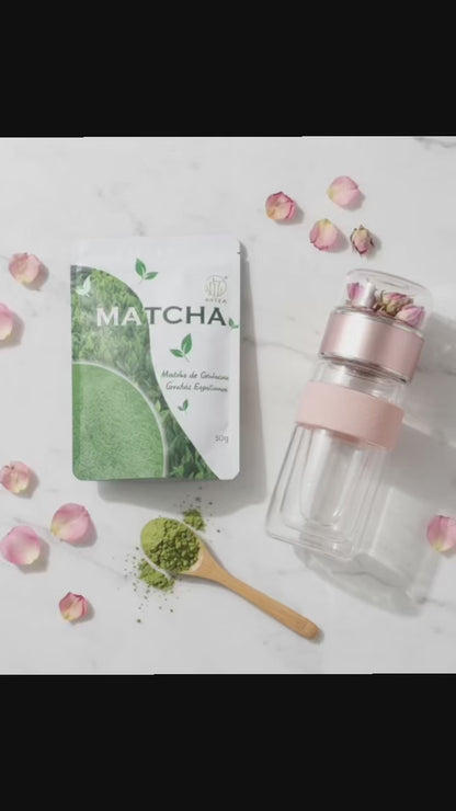 Kit Rituel Énergie Douce — Bouteille Infuseur en Verre + Poudre de Matcha Cérémonie · EBook offert