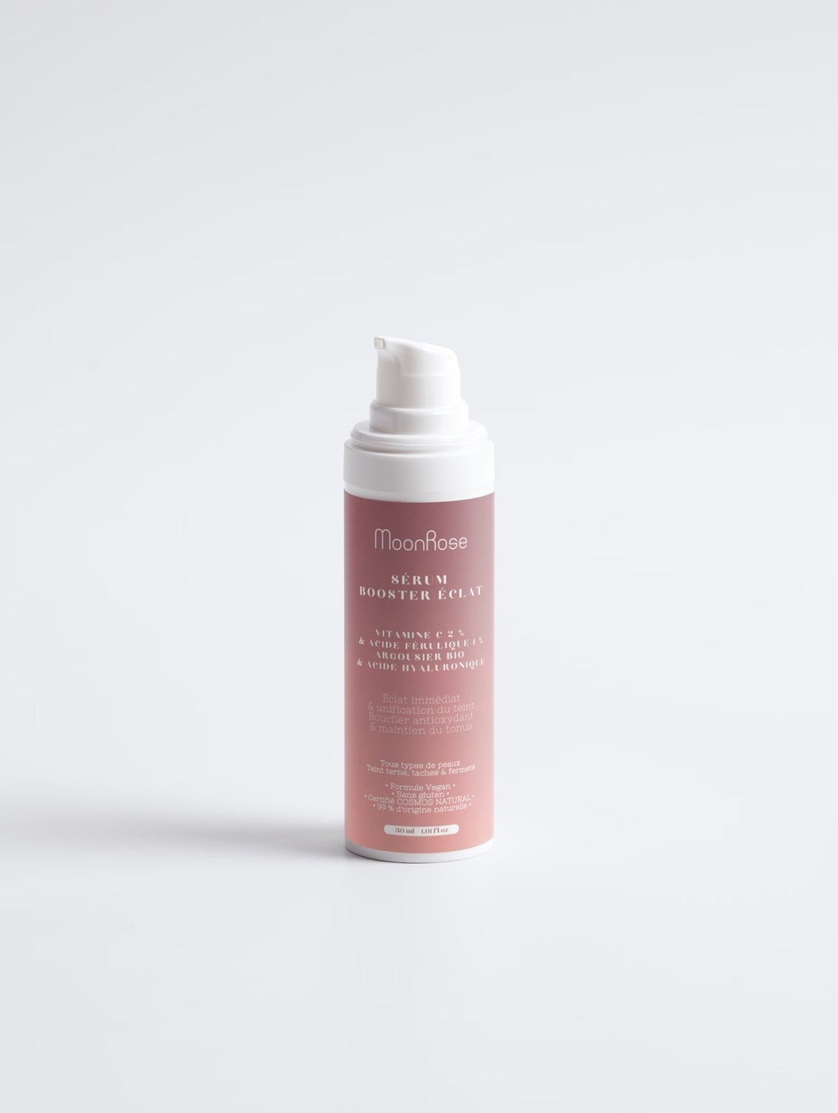 Sérum Booster Éclat (30 ml) — Vitamine C 2 %, Acide Férulique 1 %, Argousier Bio Acide Hyaluronique | Teint Lumineux & Unifié