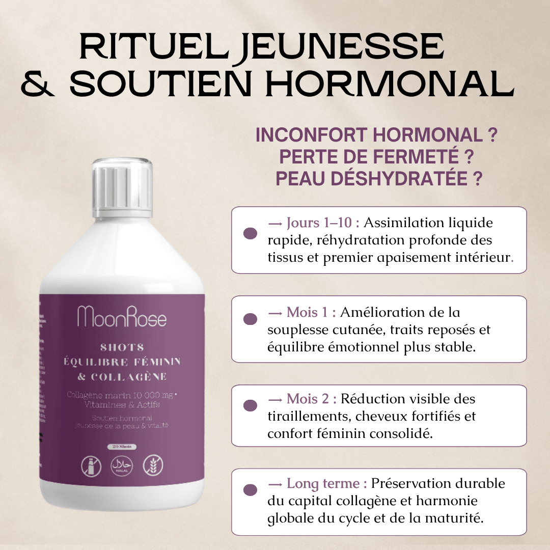 SHOTS ÉQUILIBRE FÉMININ & COLLAGÈNE 10 000 MG — Cure Anti-Âge Liquide| 500ml - MoonRose