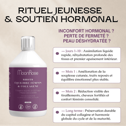 SHOTS ÉQUILIBRE FÉMININ & COLLAGÈNE 10 000 MG — Cure Anti-Âge Liquide| 500ml - MoonRose