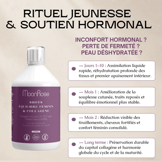 SHOTS ÉQUILIBRE FÉMININ & COLLAGÈNE 10 000 MG — Cure Anti-Âge Liquide| 500ml - MoonRose