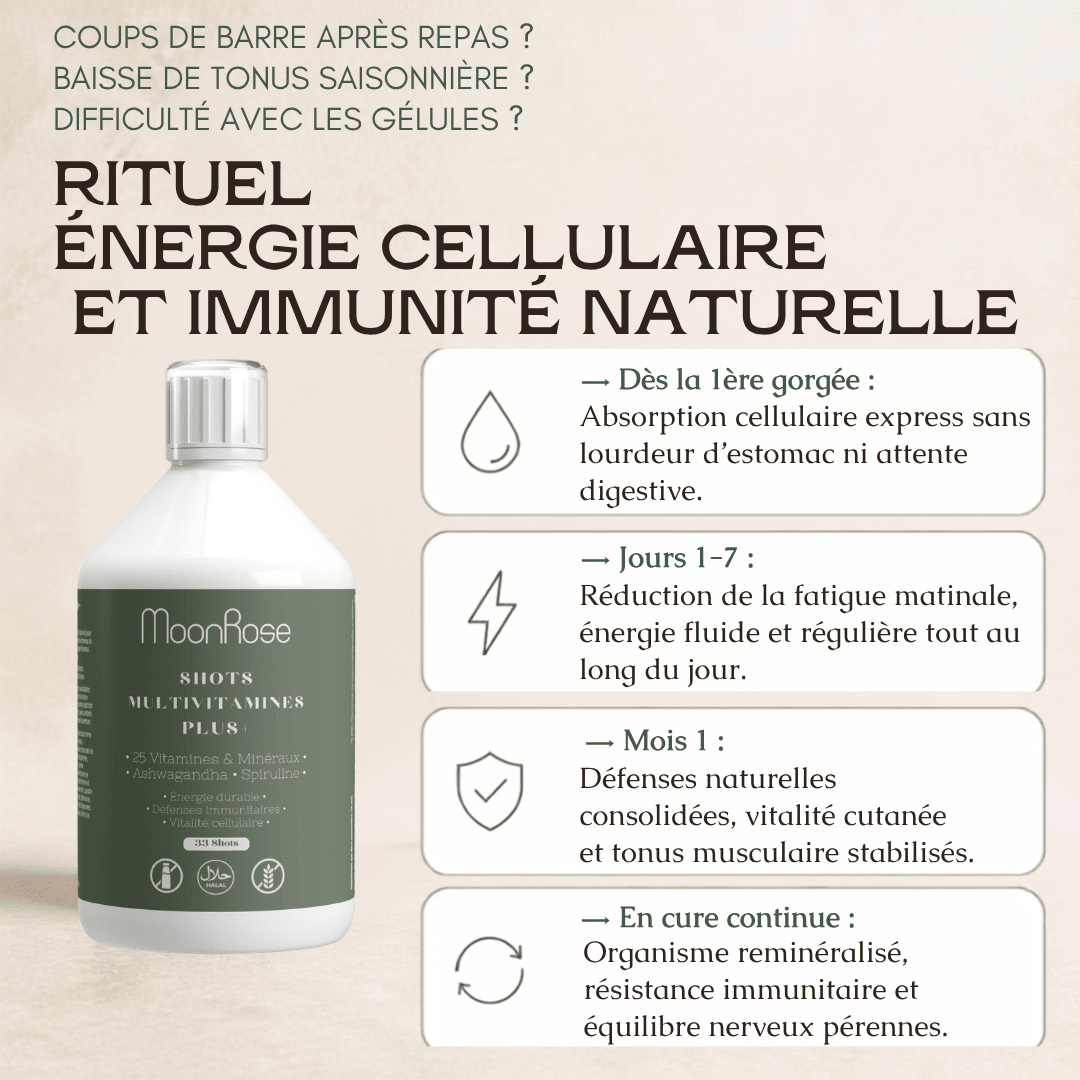 SHOTS MULTIVITAMINES PLUS+ — LIQUIDE HAUTE ABSORPTION (500 ML - 33 DOSES) - MoonRose