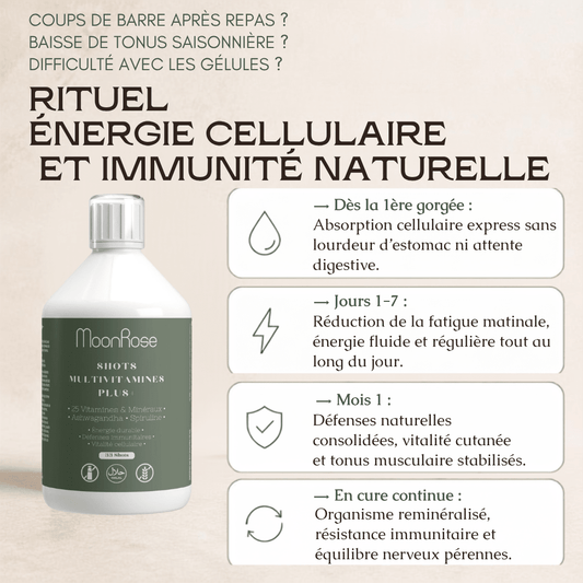 SHOTS MULTIVITAMINES PLUS+ — LIQUIDE HAUTE ABSORPTION (500 ML - 33 DOSES) - MoonRose