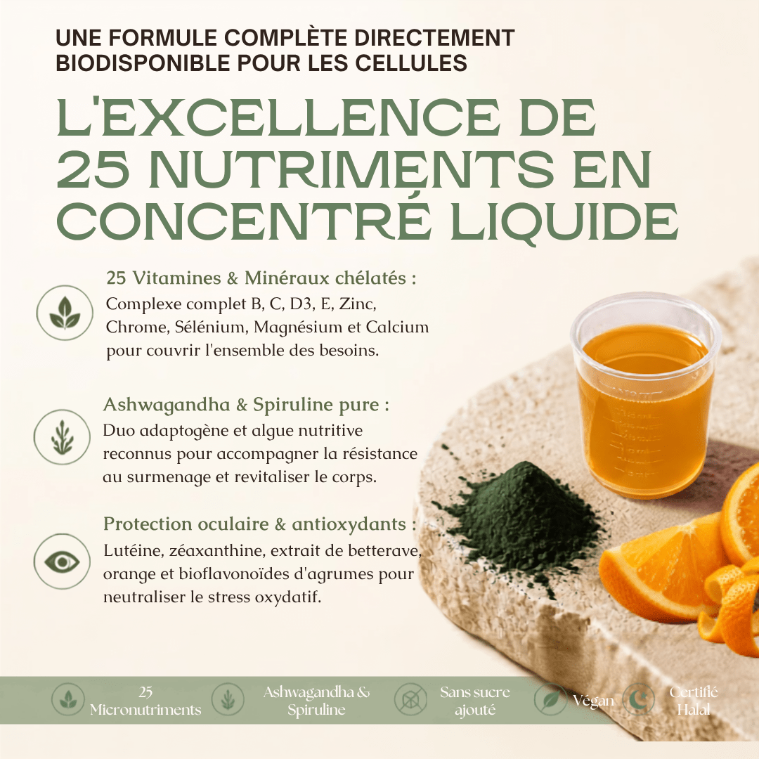 SHOTS MULTIVITAMINES PLUS+ — LIQUIDE HAUTE ABSORPTION (500 ML - 33 DOSES) - MoonRose
