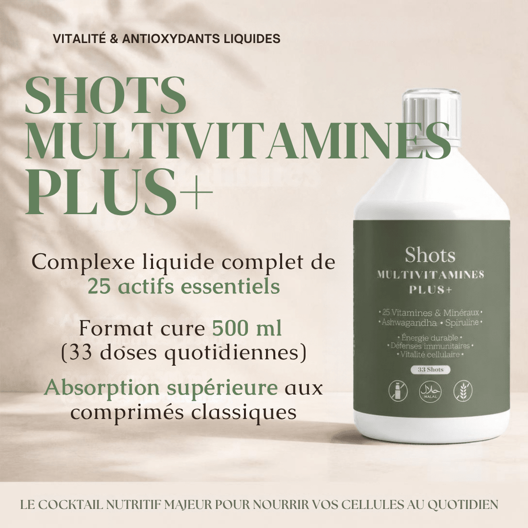 SHOTS MULTIVITAMINES PLUS+ — LIQUIDE HAUTE ABSORPTION (500 ML - 33 DOSES) - MoonRose