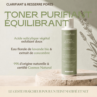 Toner Purifiant Équilibrant (200 ml) — Lotion Clarifiante & Resserre Pores | Acide Salicylique Végétal, Lavande Bio & Concombre | Cosmos Natural - MoonRose