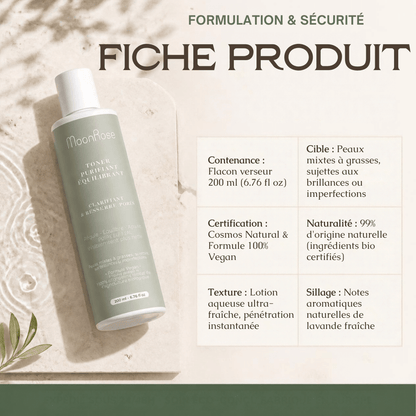 Toner Purifiant Équilibrant (200 ml) — Lotion Clarifiante & Resserre Pores | Acide Salicylique Végétal, Lavande Bio & Concombre | Cosmos Natural - MoonRose