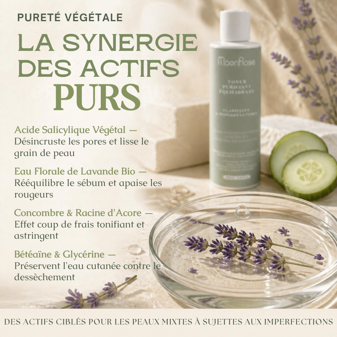 Toner Purifiant Équilibrant (200 ml) — Lotion Clarifiante & Resserre Pores | Acide Salicylique Végétal, Lavande Bio & Concombre | Cosmos Natural - MoonRose